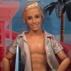 Barbie The Movie Ken Doll in Pink and Green Stripe Bathing Suit NWT